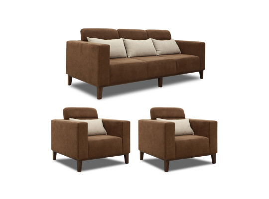 Sofa set HOBEL DALI 3+1+1 DARK BROWN BREEZE 12/CREAM FOREVER 910 (3) 