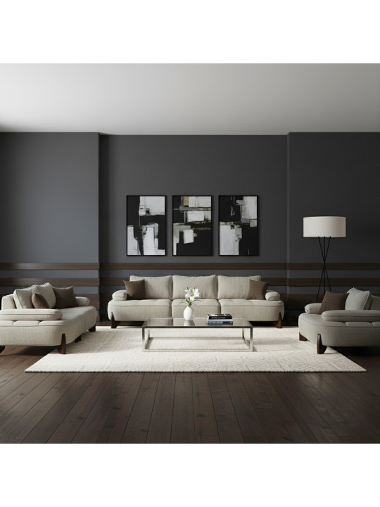 Sofa set HOBEL DANIA 3+2+1 CREAM BONCUK 4/ BROWN BEATTO 1012 (6) 