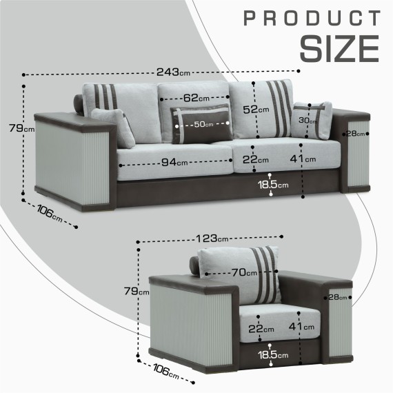 Sofa set HOBEL FANDI 3+1+1 GREY PHANTOM 13/ LIGHT GREY BONCUK 18 (3) 