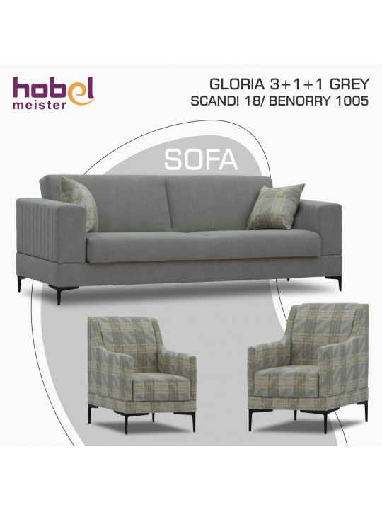 Sofa set HOBEL GLORIA 3+1+1 GREY SCANDI 18/ BENORRY 1005 (3) 
