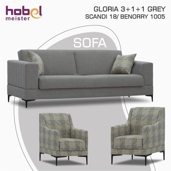 Гарнитур HOBEL GLORIA 3+1+1 GREY SCANDI 18/ BENORRY 1005 (3) 