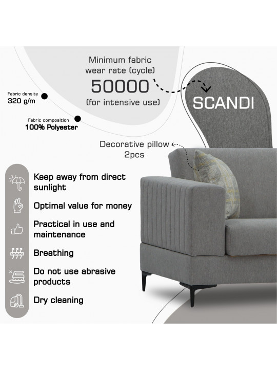 Sofa set HOBEL GLORIA 3+1+1 GREY SCANDI 18/ BENORRY 1005 (3) 