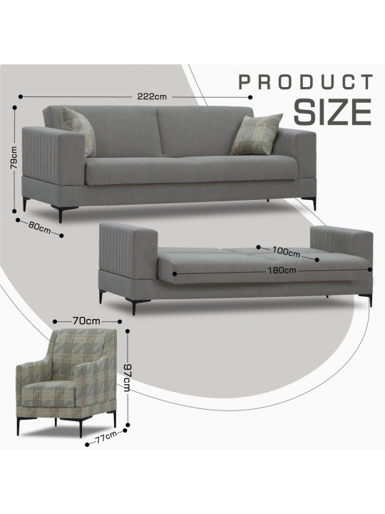 Sofa set HOBEL GLORIA 3+1+1 GREY SCANDI 18/ BENORRY 1005 (3) 