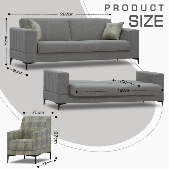 Гарнитур HOBEL GLORIA 3+1+1 GREY SCANDI 18/ BENORRY 1005 (3) 