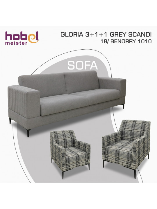 Гарнитур HOBEL GLORIA 3+1+1 GREY SCANDI 18/ BENORRY 1010 (3) 