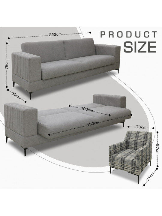 Гарнитур HOBEL GLORIA 3+1+1 GREY SCANDI 18/ BENORRY 1010 (3) 