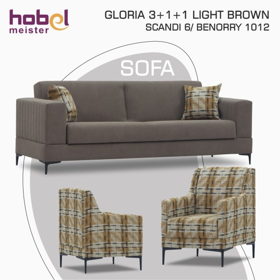 Հավաքածու HOBEL GLORIA 3+1+1 LIGHT BROWN SCANDI 6/ BENORRY 1012 (3) 