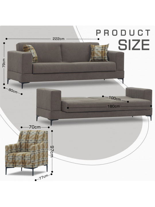 Sofa set HOBEL GLORIA 3+1+1 LIGHT BROWN SCANDI 6/ BENORRY 1012 (3) 