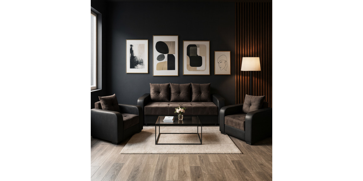 Sofa set HOBEL KATRIN 3+1+1 BLACK 4503/ BROWN CATALANA 6 (6) 