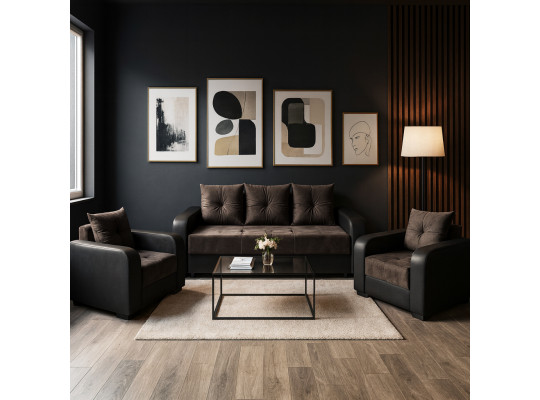 Sofa set HOBEL KATRIN 3+1+1 BLACK 4503/ BROWN CATALANA 6 (6) 
