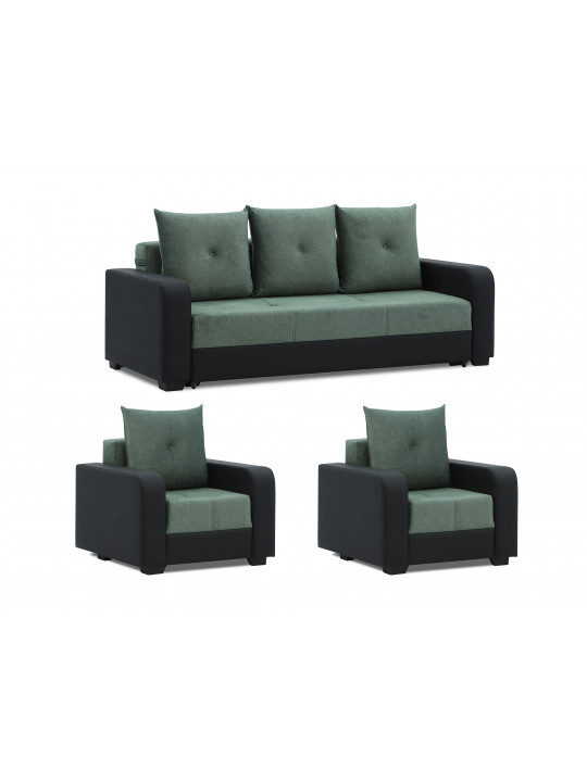 Sofa set HOBEL KATRIN 3+1+1 BLACK 4503/ GREEN MOCASSI 5005 (5) 