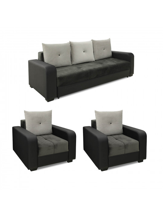 Sofa set HOBEL KATRIN 3+1+1 BLACK V626/ DARK GREY EVA F-EVO 1031/ LIGHT GREY EVA F-EVO 1035 (5) 