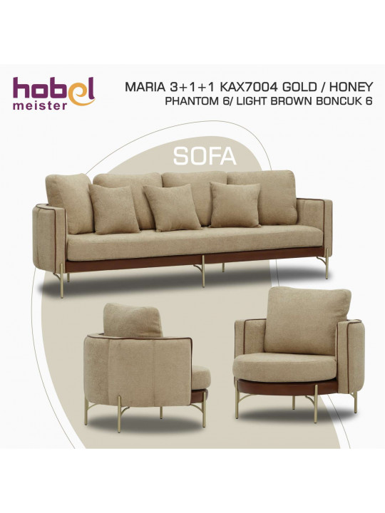 Sofa set HOBEL MARIA 3+1+1 KAX7004 GOLD / HONEY PHANTOM 6/ LIGHT BROWN BONCUK 6 (3) 
