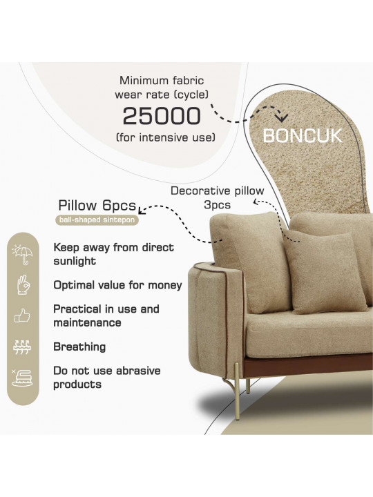 Sofa set HOBEL MARIA 3+1+1 KAX7004 GOLD / HONEY PHANTOM 6/ LIGHT BROWN BONCUK 6 (3) 