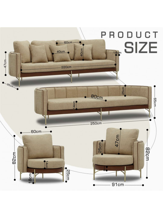 Sofa set HOBEL MARIA 3+1+1 KAX7004 GOLD / HONEY PHANTOM 6/ LIGHT BROWN BONCUK 6 (3) 