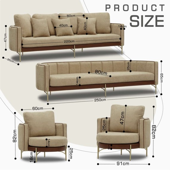 Гарнитур HOBEL MARIA 3+1+1 KAX7004 GOLD / HONEY PHANTOM 6/ LIGHT BROWN BONCUK 6 (3) 