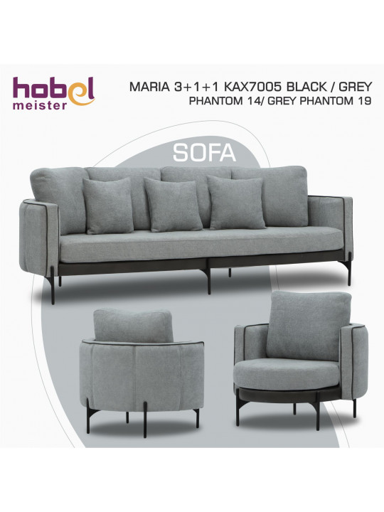 Гарнитур HOBEL MARIA 3+1+1 KAX7005 BLACK / GREY PHANTOM 14/ GREY PHANTOM 19 (3) 