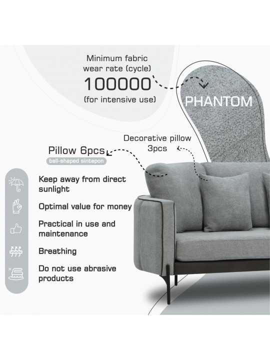 Гарнитур HOBEL MARIA 3+1+1 KAX7005 BLACK / GREY PHANTOM 14/ GREY PHANTOM 19 (3) 