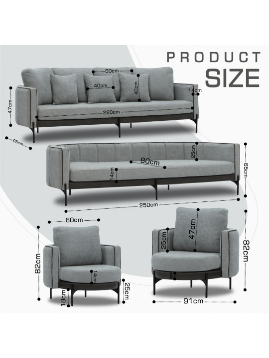 Гарнитур HOBEL MARIA 3+1+1 KAX7005 BLACK / GREY PHANTOM 14/ GREY PHANTOM 19 (3) 