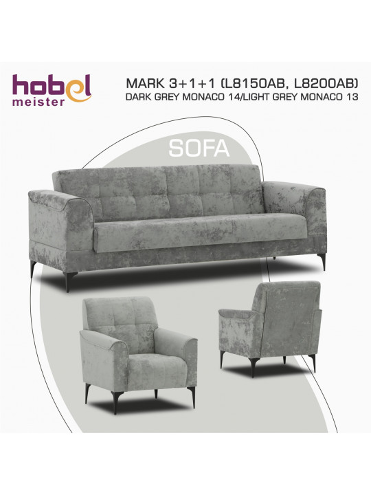 Гарнитур HOBEL MARK 3+1+1 (L8150AB, L8200AB) DARK GREY MONACO 14/LIGHT GREY MONACO 13 (3) 