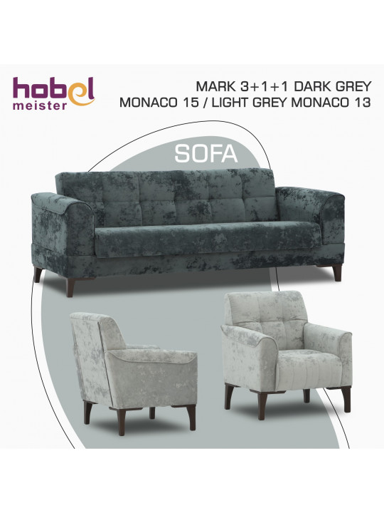 Sofa set HOBEL MARK 3+1+1 DARK GREY MONACO 15 / LIGHT GREY MONACO 13 (3) 