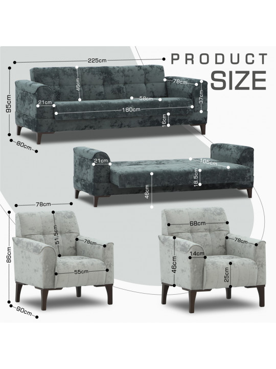 Sofa set HOBEL MARK 3+1+1 DARK GREY MONACO 15 / LIGHT GREY MONACO 13 (3) 