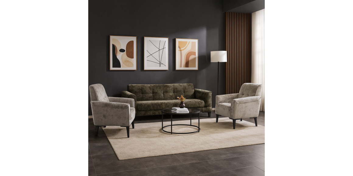 Sofa set HOBEL MARK 3+1+1 LIGHT CAPPUCCINO MONACO 4/ BROWN MONACO 5 (3) 