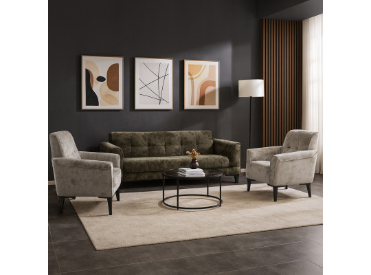 Sofa set HOBEL MARK 3+1+1 LIGHT CAPPUCCINO MONACO 4/ BROWN MONACO 5 (3) 