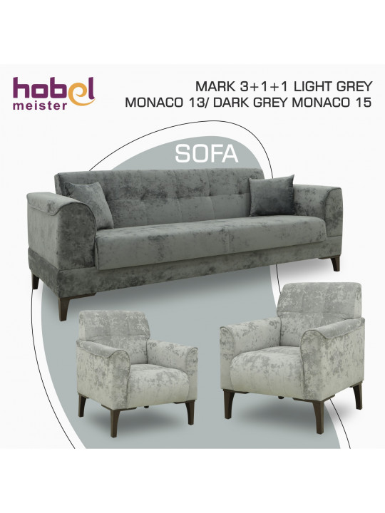 Гарнитур HOBEL MARK 3+1+1 LIGHT GREY MONACO 13/ DARK GREY MONACO 15 (3) 