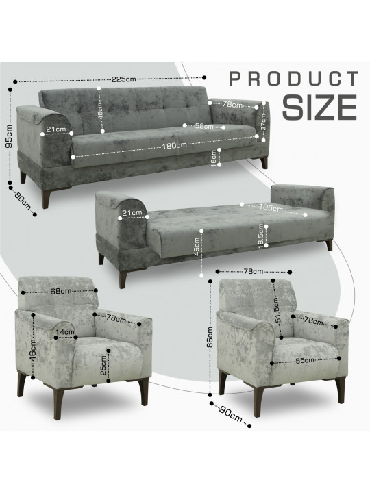 Гарнитур HOBEL MARK 3+1+1 LIGHT GREY MONACO 13/ DARK GREY MONACO 15 (3) 