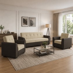 Гарнитур HOBEL MODERN LUX 3+1+1 F/R BROWN 3673/ CREAM LEONARDO 3 (4) 