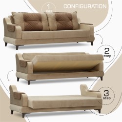 Гарнитур HOBEL OLIVIA 3+1+1 CREAM CATALANA 3 / LIGHT BROWN CATALANA 5(4) 