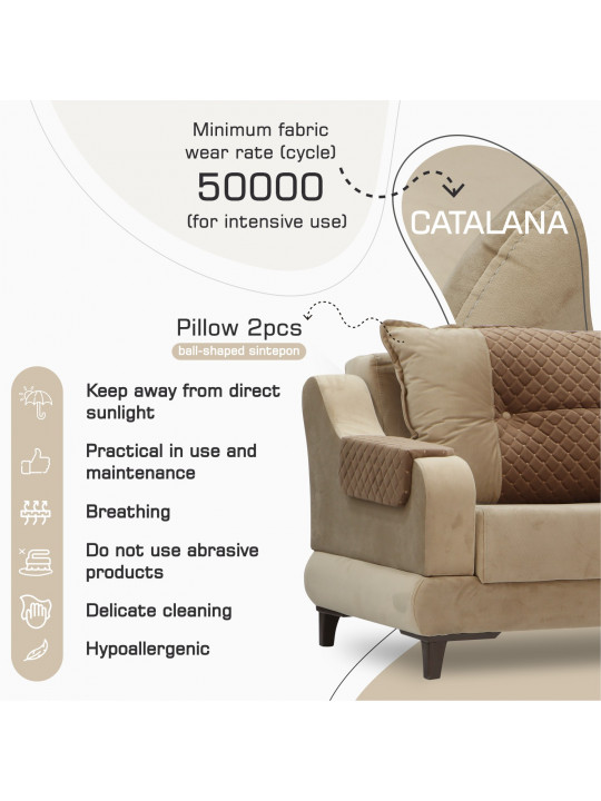 Sofa set HOBEL OLIVIA 3+1+1 CREAM CATALANA 3 / LIGHT BROWN CATALANA 5(4) 