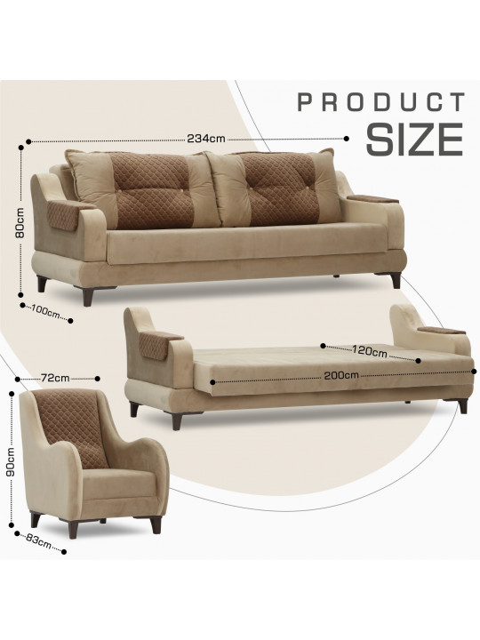 Sofa set HOBEL OLIVIA 3+1+1 CREAM CATALANA 3 / LIGHT BROWN CATALANA 5(4) 