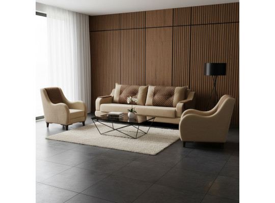 Sofa set HOBEL OLIVIA 3+1+1 CREAM CATALANA 3 / LIGHT BROWN CATALANA 5(4) 