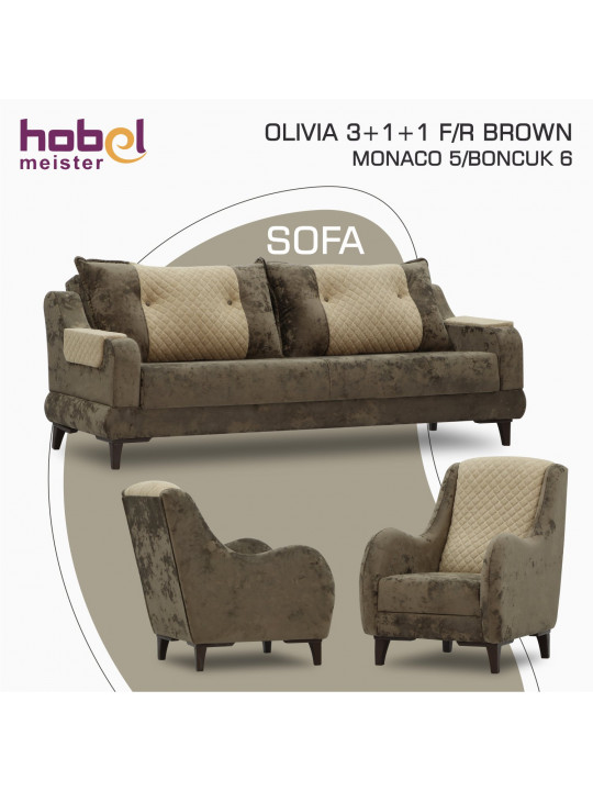 Հավաքածու HOBEL OLIVIA 3+1+1 F/R BROWN MONACO 5/BONCUK 6 (4) 