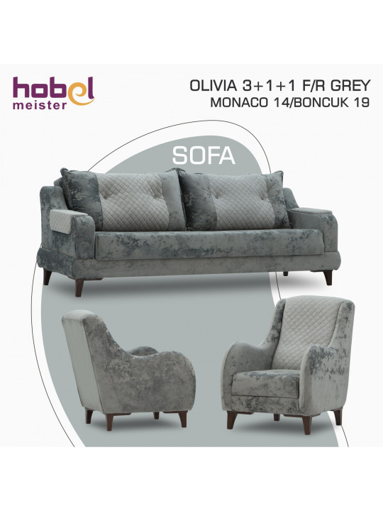 Հավաքածու HOBEL OLIVIA 3+1+1 F/R GREY MONACO 14/BONCUK 19 (4) 