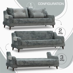 Гарнитур HOBEL OLIVIA 3+1+1 F/R GREY MONACO 14/BONCUK 19 (4) 