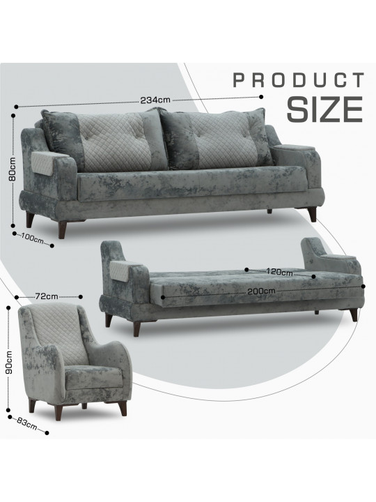 Հավաքածու HOBEL OLIVIA 3+1+1 F/R GREY MONACO 14/BONCUK 19 (4) 