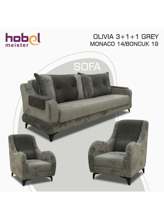 Sofa set HOBEL OLIVIA 3+1+1 GREY MONACO 14/BONCUK 19 (4) 