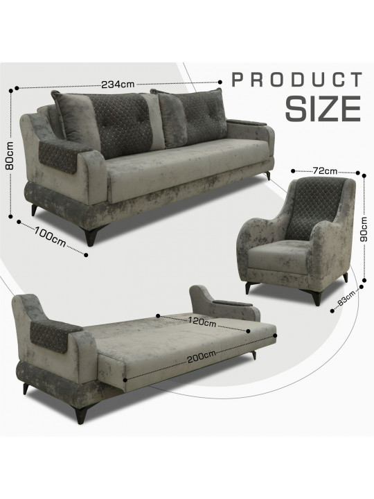 Sofa set HOBEL OLIVIA 3+1+1 GREY MONACO 14/BONCUK 19 (4) 