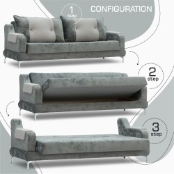 Гарнитур HOBEL OLIVIA 3+1+1 KAX 0419 METAL/GREY MONACO 14/GREY BUKLE 9 (4) 