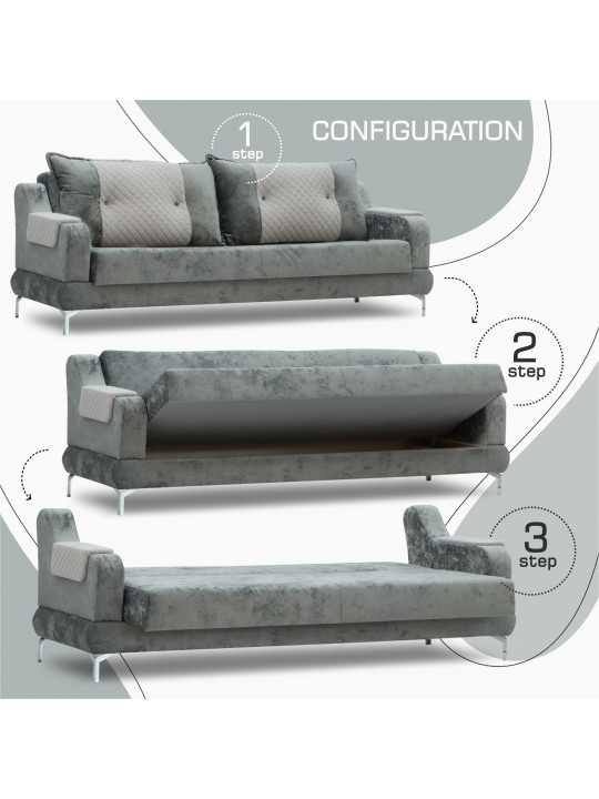 Sofa set HOBEL OLIVIA 3+1+1 KAX 0419 METAL/GREY MONACO 14/GREY BUKLE 9 (4) 