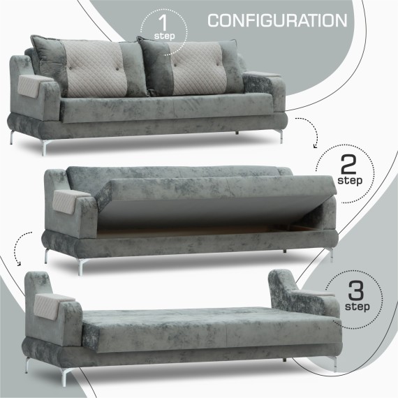 Гарнитур HOBEL OLIVIA 3+1+1 KAX 0419 METAL/GREY MONACO 14/GREY BUKLE 9 (4) 