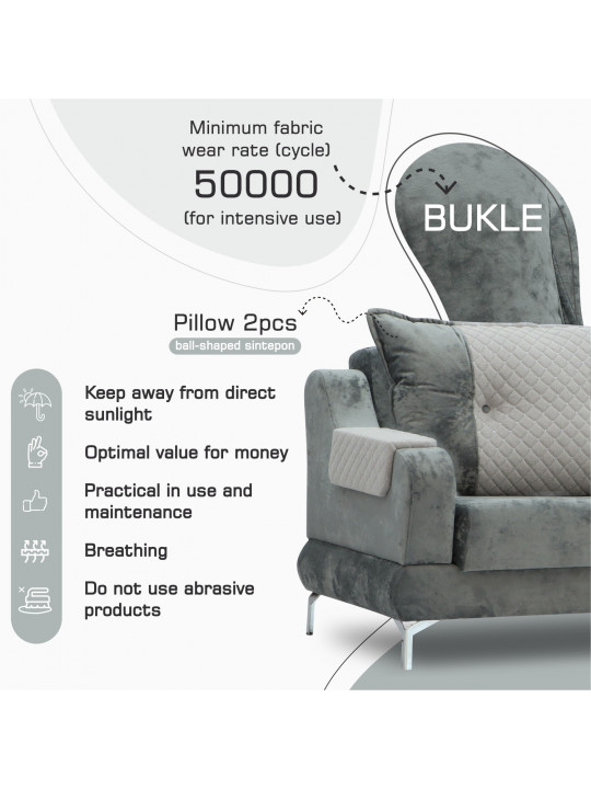 Sofa set HOBEL OLIVIA 3+1+1 KAX 0419 METAL/GREY MONACO 14/GREY BUKLE 9 (4) 