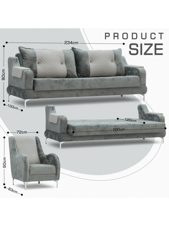 Sofa set HOBEL OLIVIA 3+1+1 KAX 0419 METAL/GREY MONACO 14/GREY BUKLE 9 (4) 