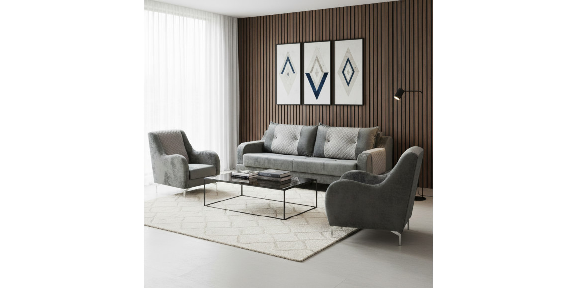 Հավաքածու HOBEL OLIVIA 3+1+1 KAX 0419 METAL/GREY MONACO 14/GREY BUKLE 9 (4) 