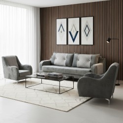 Гарнитур HOBEL OLIVIA 3+1+1 KAX 0419 METAL/GREY MONACO 14/GREY BUKLE 9 (4) 