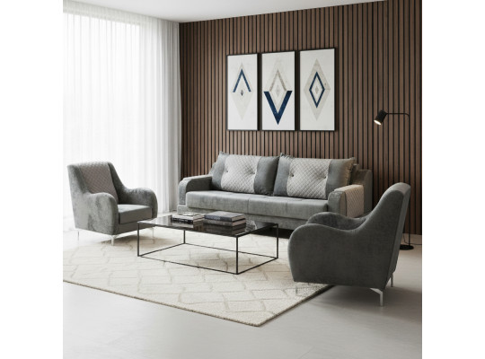 Sofa set HOBEL OLIVIA 3+1+1 KAX 0419 METAL/GREY MONACO 14/GREY BUKLE 9 (4) 