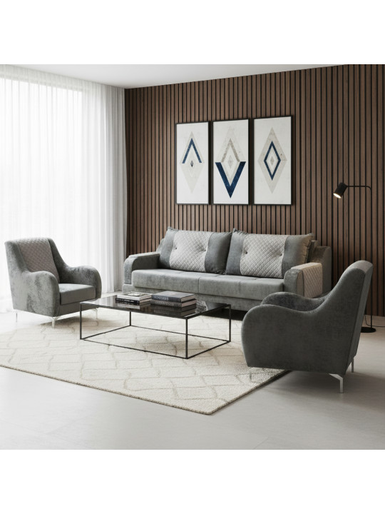 Sofa set HOBEL OLIVIA 3+1+1 KAX 0419 METAL/GREY MONACO 14/GREY BUKLE 9 (4) 